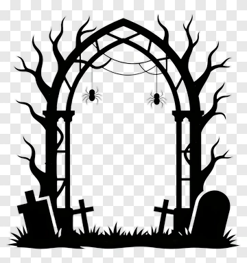 Halloween Graveyard Archway With Spiders PNG