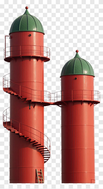 Red Water Tower With Green Domes PNG