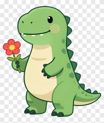 Cartoon Dinosaur Holding A Flower PNG