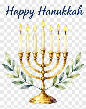 Happy Hanukkah Menorah With Olive Branches PNG