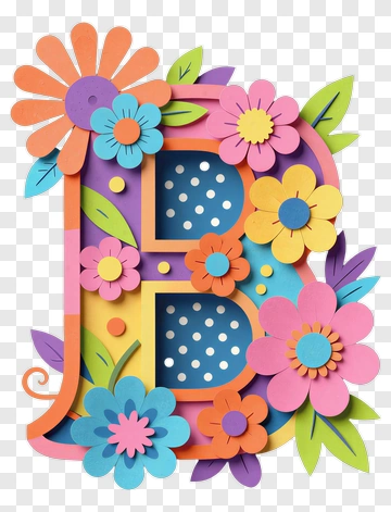 Colorful Letter B Decorated With Flowers PNG
