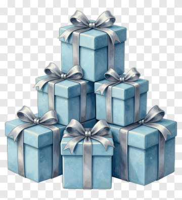 Stack Of Blue Gift Boxes With Ribbons PNG