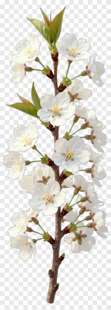 Cherry Blossom Branch With White Flowers PNG