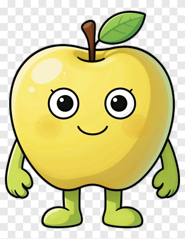 Cartoon Apple Character With Green Arms PNG