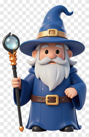 Cartoon Wizard Holding A Magic Staff PNG