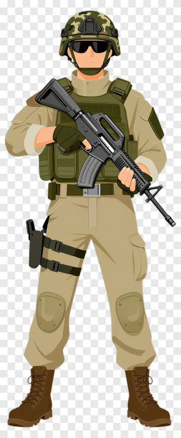 Cartoon Soldier Holding A Rifle PNG