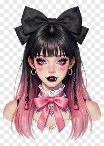 Anime Girl With Pink Hair And Black Bow PNG
