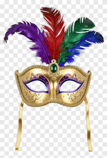Gold Carnival Mask With Colorful Feathers PNG