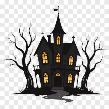 Haunted House With Spooky Trees PNG