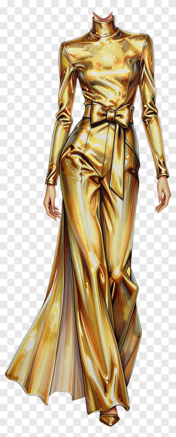 Stylish Gold Dress With Bow PNG