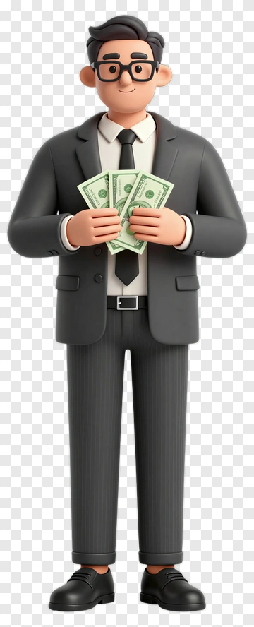 3D Businessman Holding Money PNG
