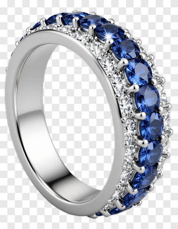 Silver Ring With Blue And Clear Stones PNG