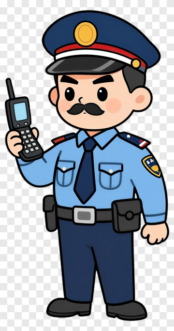 Cartoon Police Officer Holding A Phone PNG