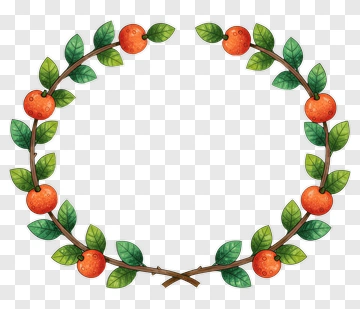 Orange Fruit Wreath With Green Leaves PNG