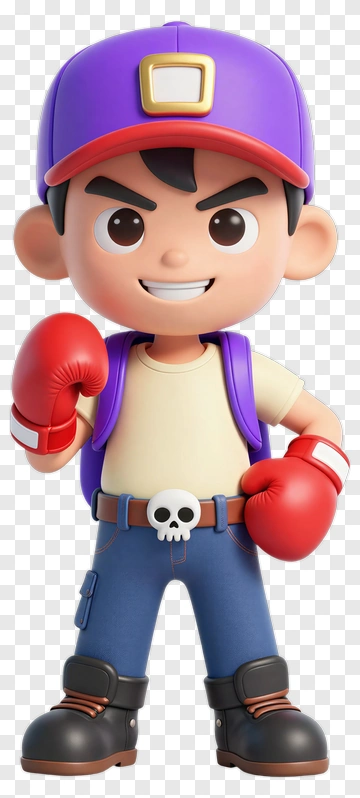3D Boy With Purple Cap And Boxing Gloves PNG