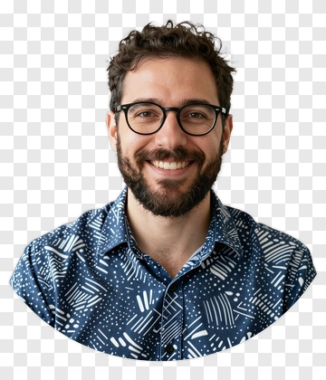 Smiling Man In Patterned Shirt PNG