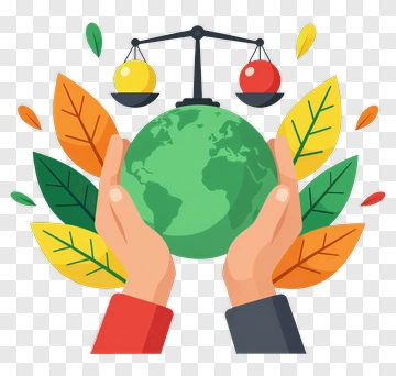 Hands Holding A Globe With Balance Scale And Leaves PNG