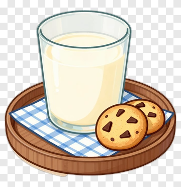Glass Of Milk With Chocolate Chip Cookies PNG