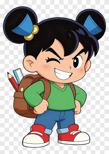 Cartoon Schoolgirl With Backpack And School Supplies PNG