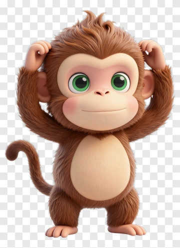 Cartoon Monkey Standing With Raised Arms PNG