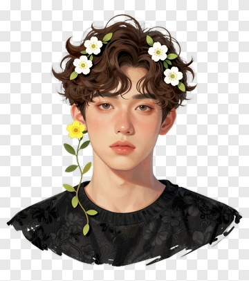 Young Man With Floral Accents PNG