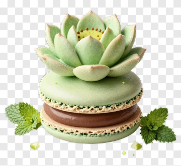 Green Macaron With Lotus Flower Decoration PNG