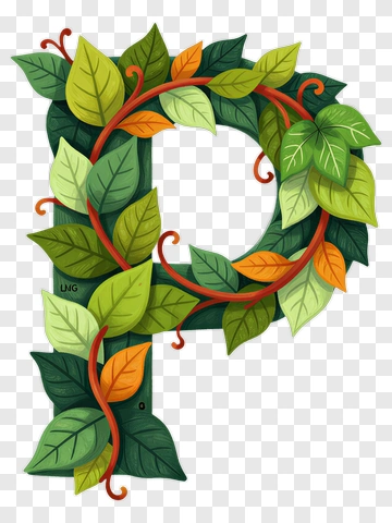 Leafy Letter P Design PNG