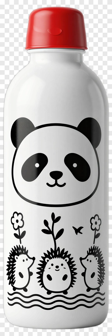 Panda And Hedgehogs Water Bottle PNG