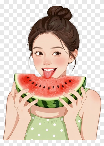 Girl Eating Watermelon Slice PNG