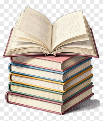 Stack Of Colorful Books With Open Book On Top PNG