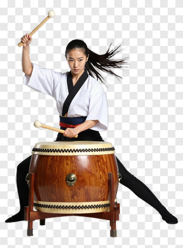 Woman Playing Taiko Drum PNG