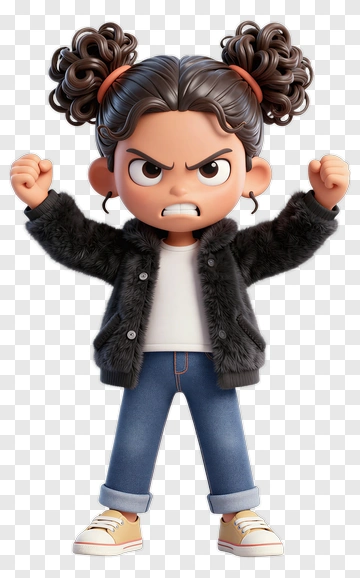 Angry Cartoon Girl With Pigtails PNG