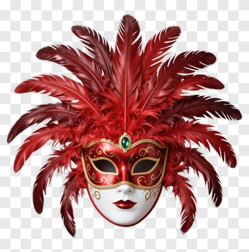 Red Feathered Carnival Mask PNG