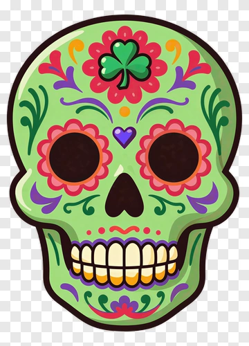 Colorful Sugar Skull With Floral Patterns PNG