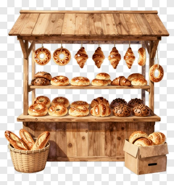 Bakery Stand With Fresh Bread And Pastries PNG