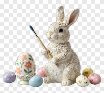 Easter Bunny Painting Colorful Eggs PNG