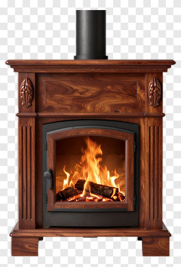 Wooden Stove With Flames PNG