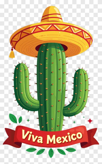 Cactus Wearing A Sombrero With Viva Mexico Banner PNG
