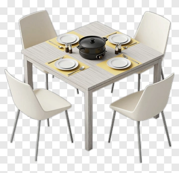 Dining Table Set With Cookware And Plates PNG