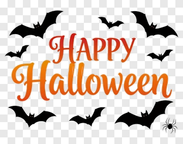 Happy Halloween Text With Bats PNG