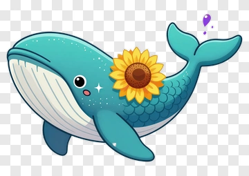 Cartoon Whale With Sunflower PNG