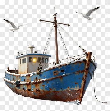 Rusty Fishing Boat With Seagulls PNG