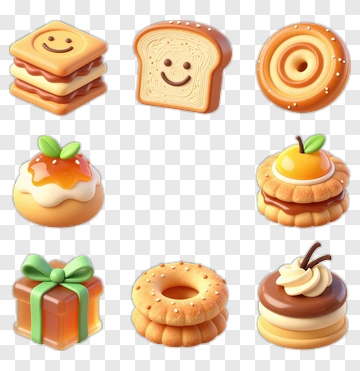 Cartoon Food Items Including Cookies And Bread PNG
