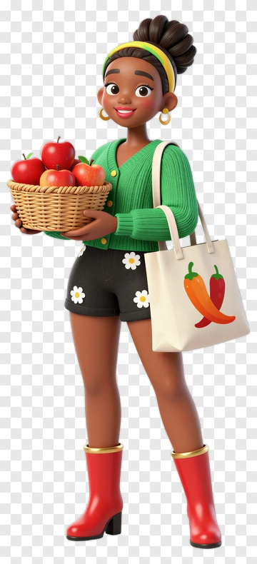 Woman Holding A Basket Of Apples PNG