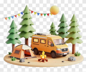 Camping Scene With Van And Tent PNG