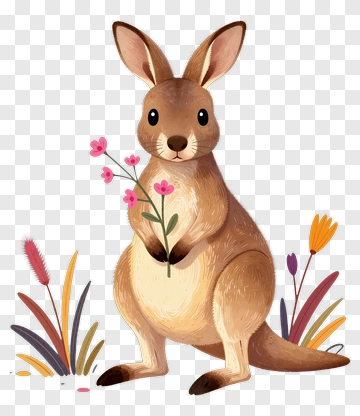 Cartoon Kangaroo Holding A Flower PNG