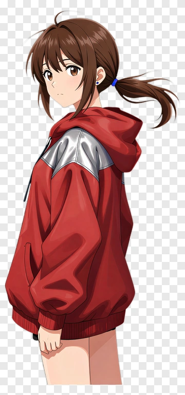 Anime Girl In Red Hoodie PNG