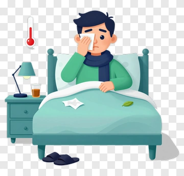 Sick Man Sitting In Bed With A Tissue PNG