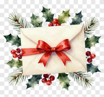 Christmas Envelope With Holly And Berries PNG