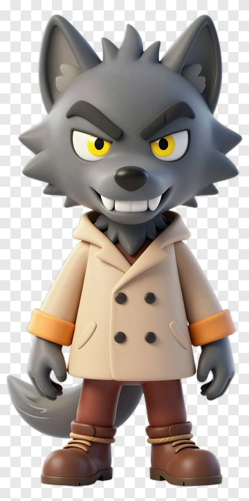 Cartoon Wolf Character In A Beige Coat PNG